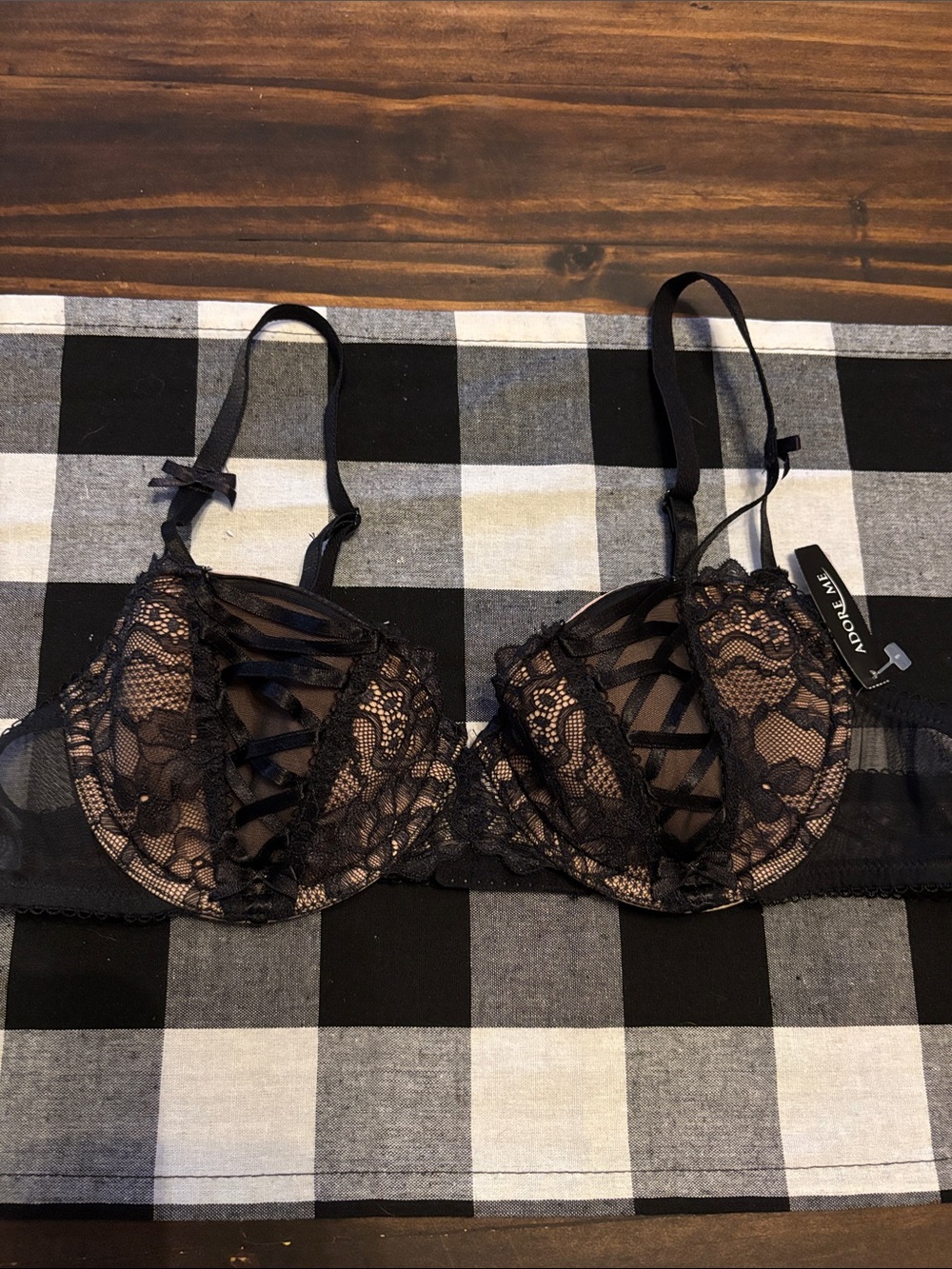 Adore Me 36A padded black lace underwire Bra new